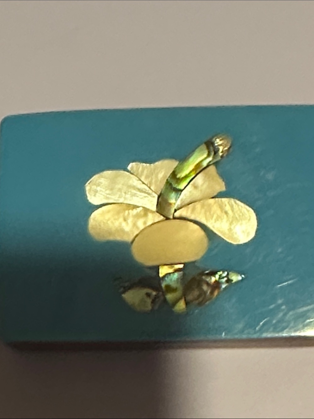 Teal Floral Inlay Rectangular Trinket Box - Picture 3 of 5